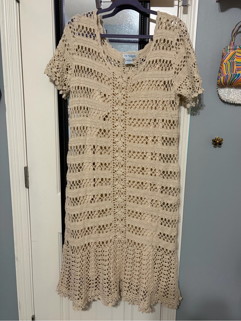 PARAGON Cream Crochet Midi Dress with Ruffled Hem